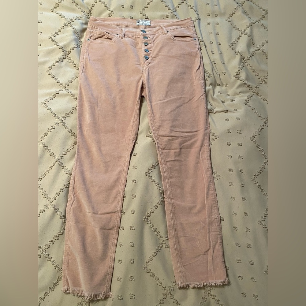 Free People light pink button fly corduroy skinny/boot cut jeans